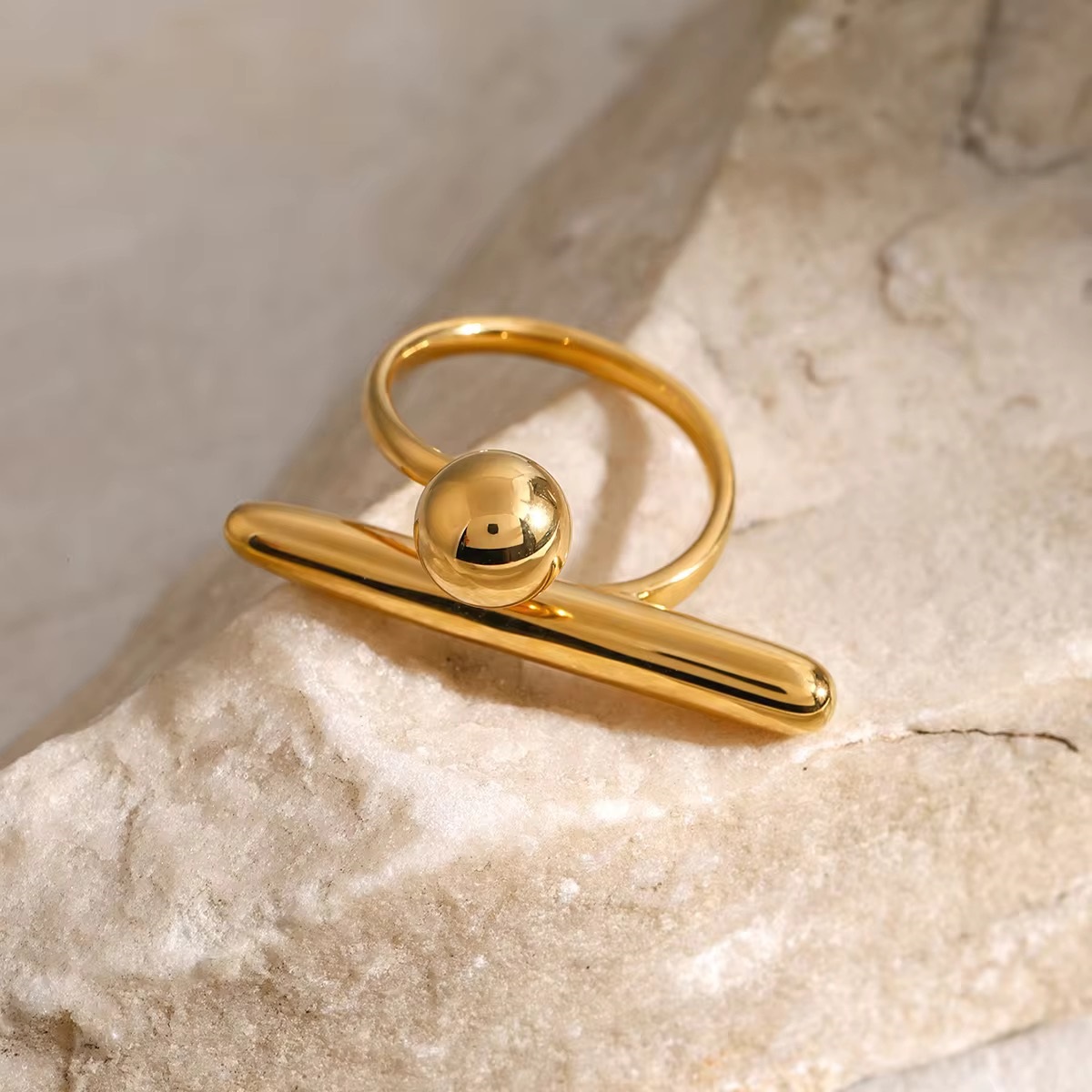Geometric Ball Opening 18k Gold Plated Classic Ring 